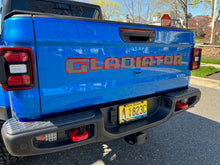 Load image into Gallery viewer, Rubicon Jeep Gladiator Tailgate Badging Kit - Custom Painted - Color Matched Gray Center and Gloss Red Trim - 2 Piece