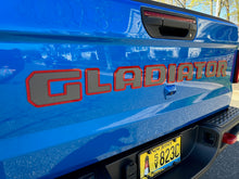 Load image into Gallery viewer, Rubicon Jeep Gladiator Tailgate Badging Kit - Custom Painted - Color Matched Gray Center and Gloss Red Trim - 2 Piece