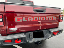 Load image into Gallery viewer, Rubicon Jeep Gladiator Tailgate Badging Kit - Custom Painted - Color Matched Gray Center and Gloss Red Trim - 2 Piece