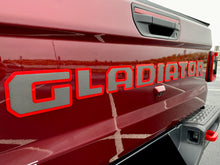 Load image into Gallery viewer, Rubicon Jeep Gladiator Tailgate Badging Kit - Custom Painted - Color Matched Gray Center and Gloss Red Trim - 2 Piece