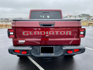 Rubicon Jeep Gladiator Tailgate Badging Kit - Custom Painted - Color Matched Gray Center and Gloss Red Trim - 2 Piece