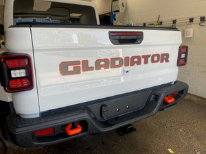 Mojave Jeep Gladiator Tailgate Badging Kit - Custom Painted - Color Matched Gray Center and Mojave Trim - 2 Piece